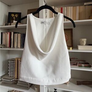 ZARA White Cowl Neck Tank Top